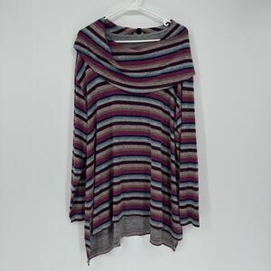 Lane Bryant Womens 18/20 Multicolor Stripe Cowl Neck Tunic Sweater Knit Top